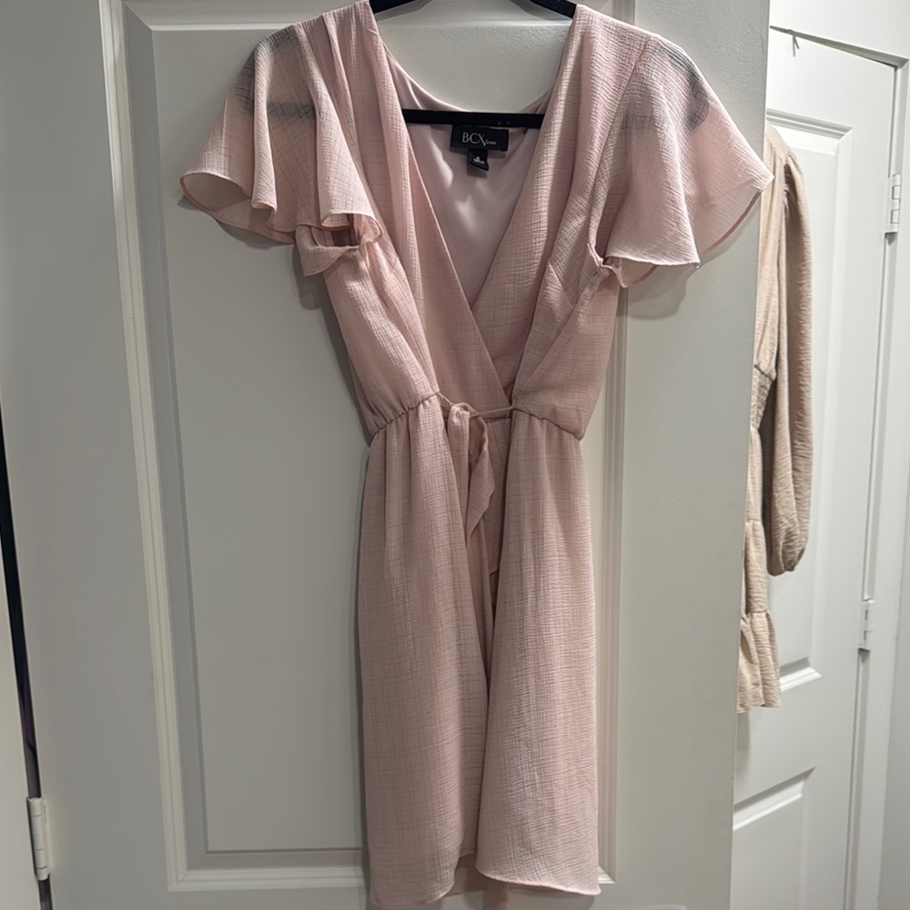 BCX Pink Flutter Sleeve V-Neck Sundress